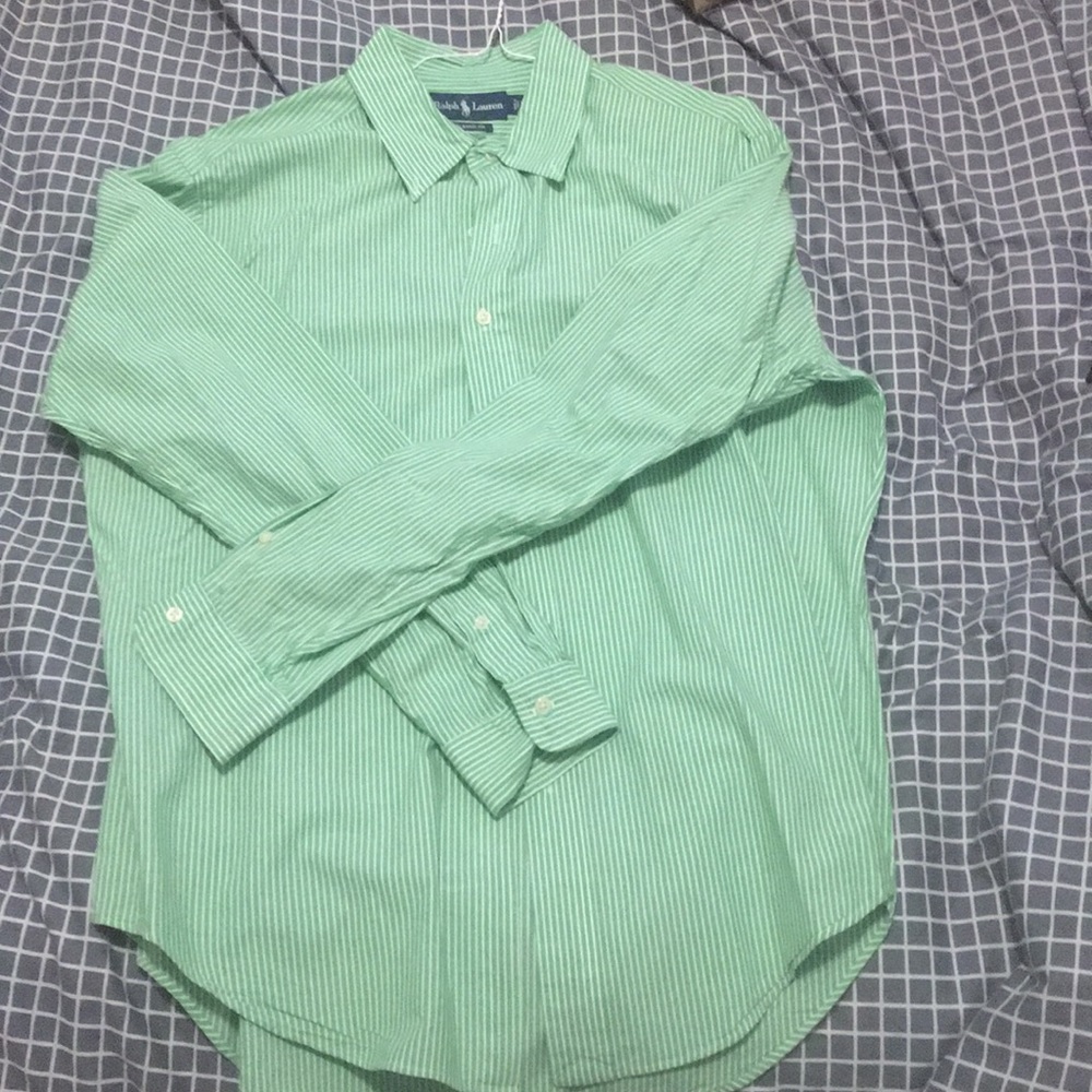 Ralph Lauren Green & White Striped Button Down